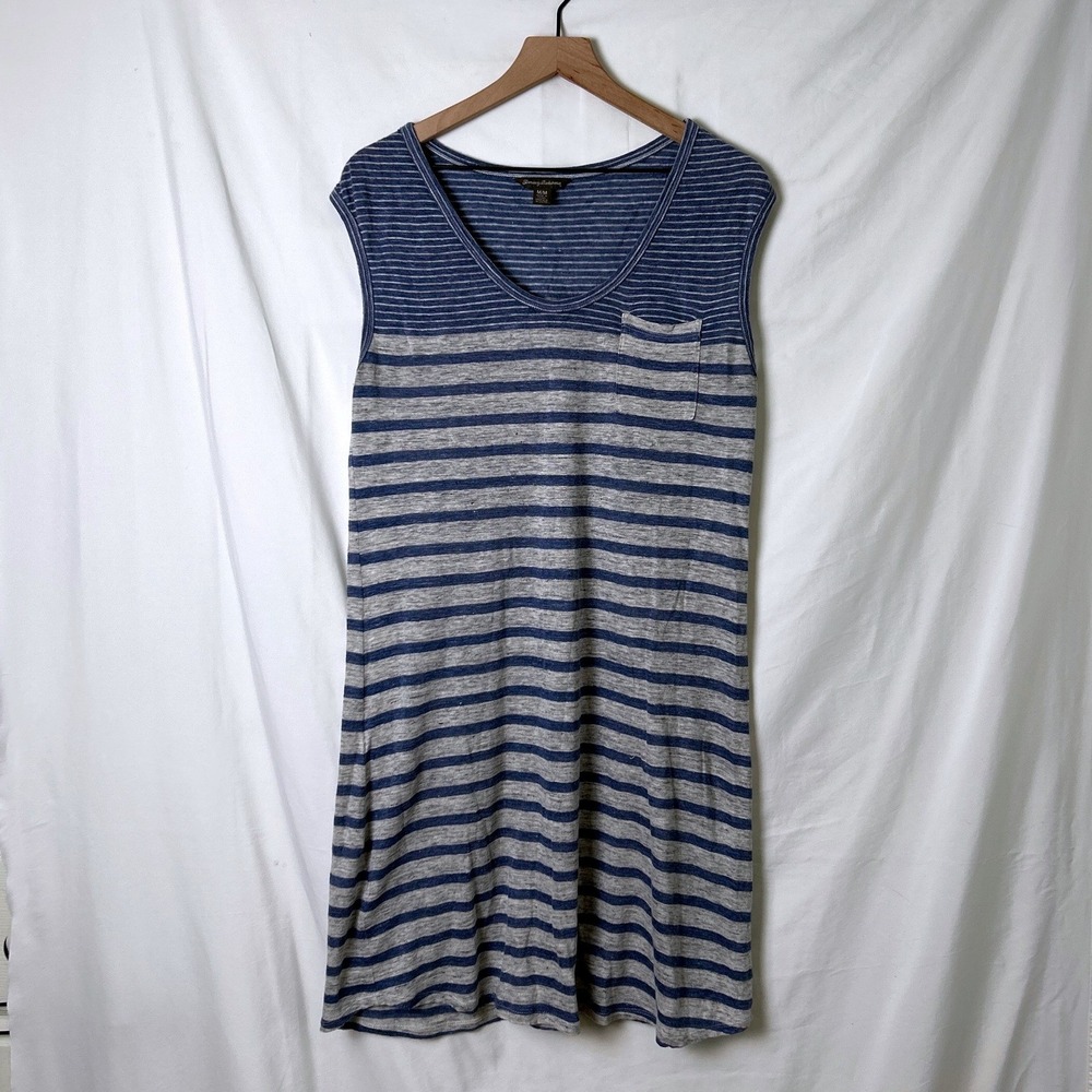 Tommy Bahama Womens Linen Mini Dress Blue Grey Size M Coastal Nautical Summer